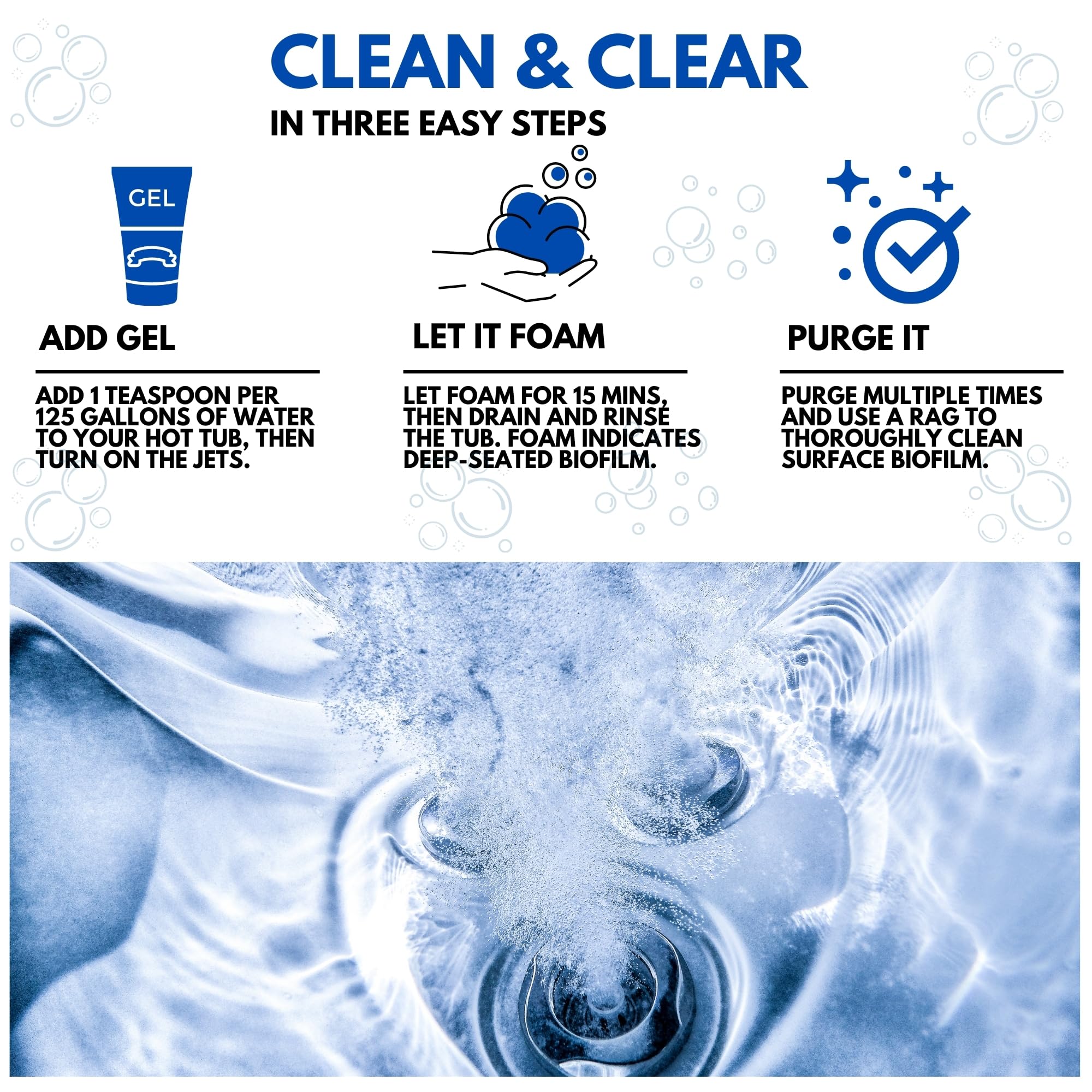 Ahh-Some jet line cleaning performance improves flow and clarity in spa jets.