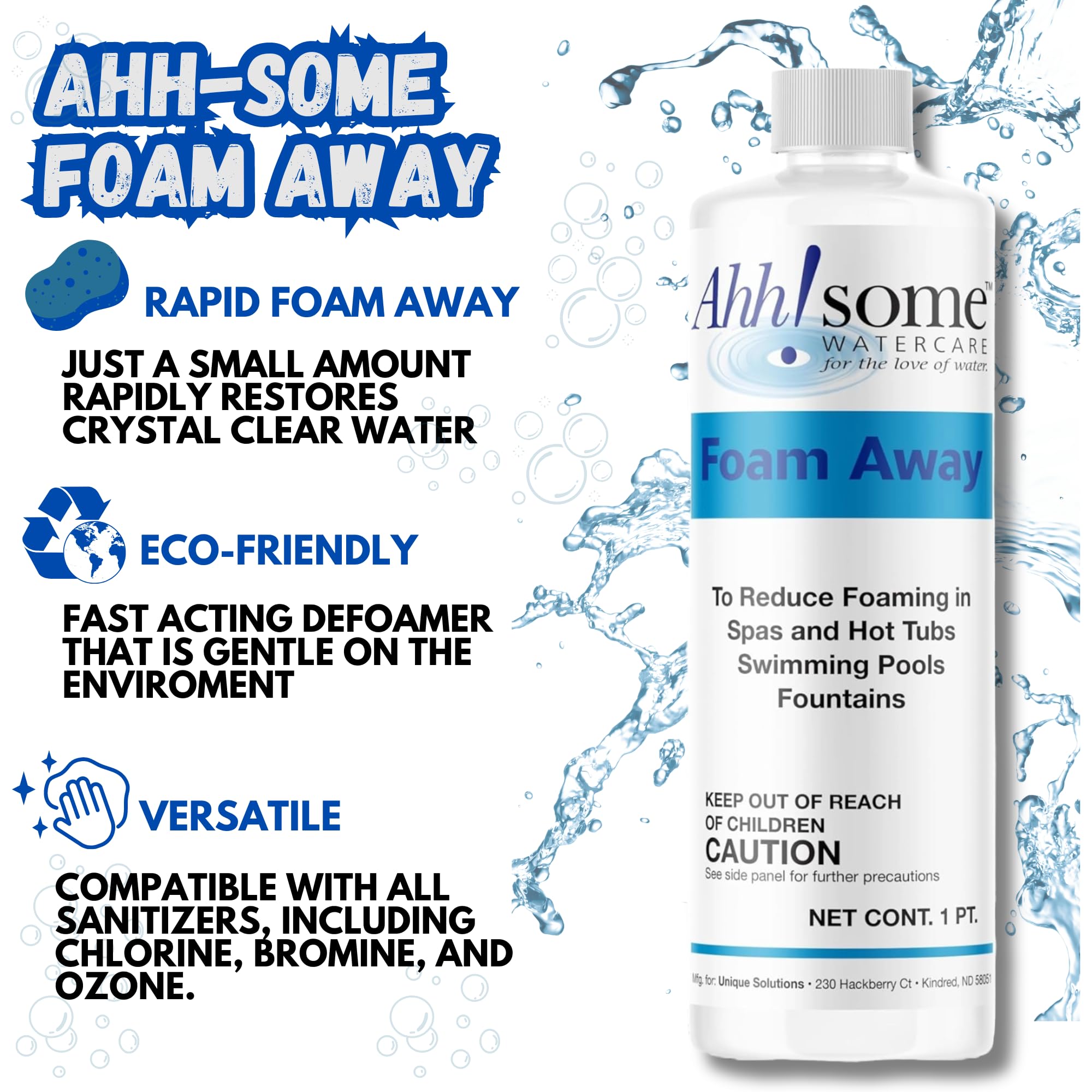 Ahh-Some Water Care foam eliminator pour action for fast foam control