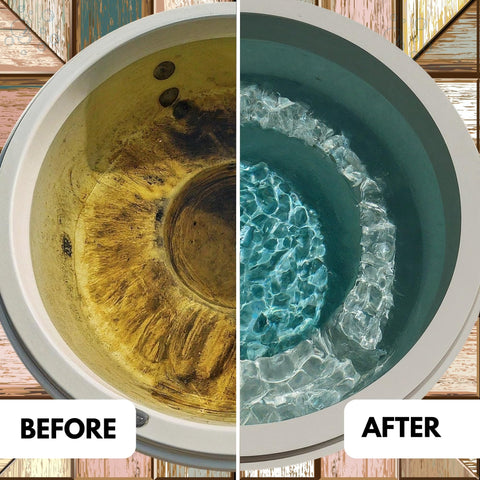 Ahh-Some water clarity after purge highlights brighter, cleaner spa water.