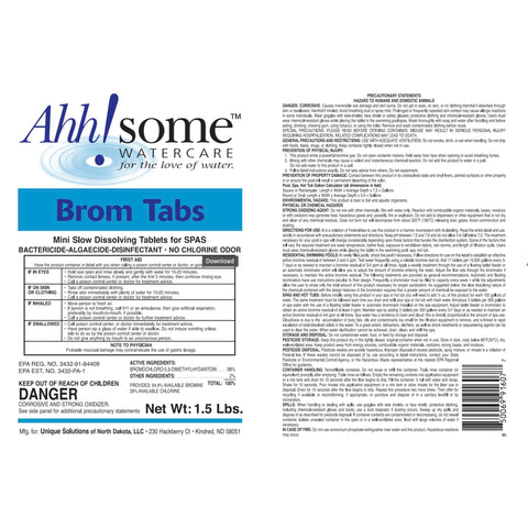 Close-up of AhhSome bromine tablets highlighting fast-dissolving formula.