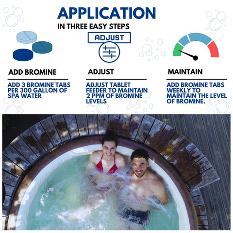 Floating spa feeder with AhhSome tablets for easy ongoing sanitation.