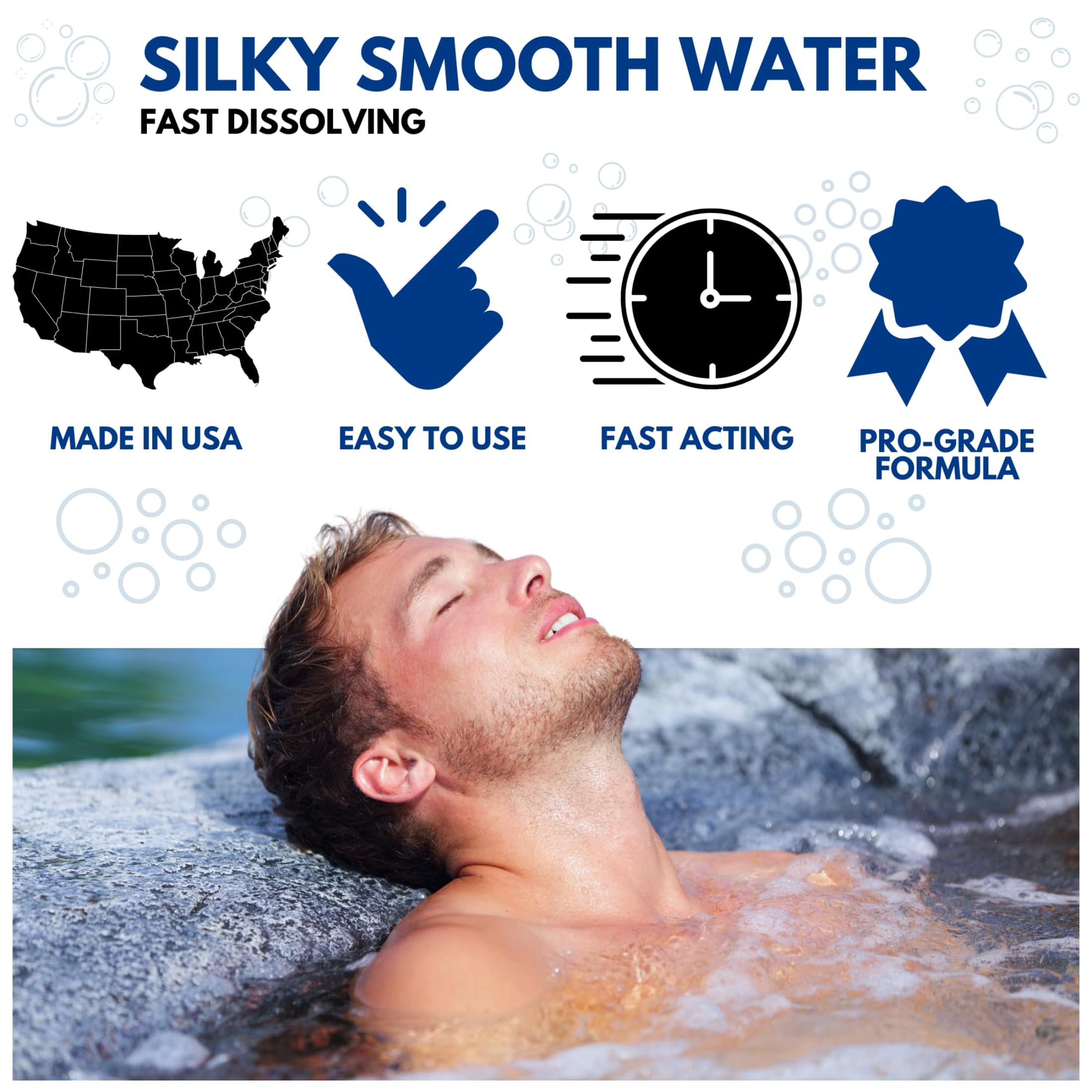 Spa scene showing AhhSome bromine tablets helping water clarity at temp.