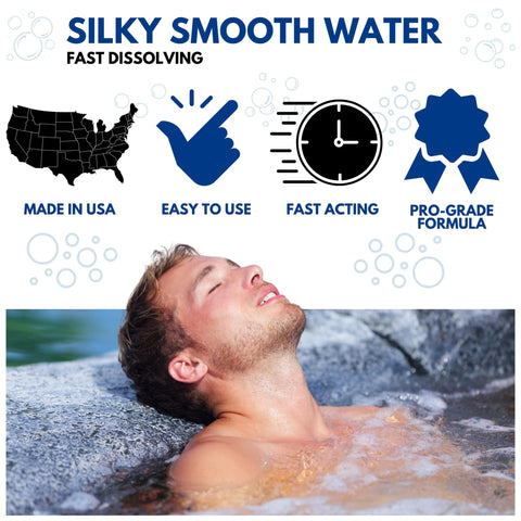 Spa scene showing AhhSome bromine tablets helping water clarity at temp.