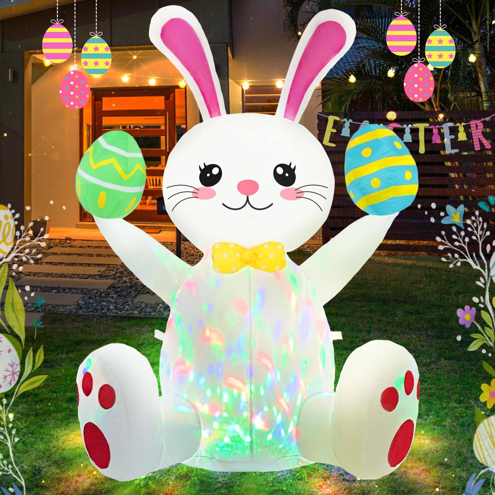 Ahititi Easter inflatable bunny with eggs, 4ft tall, ideal for festive yard decoration.