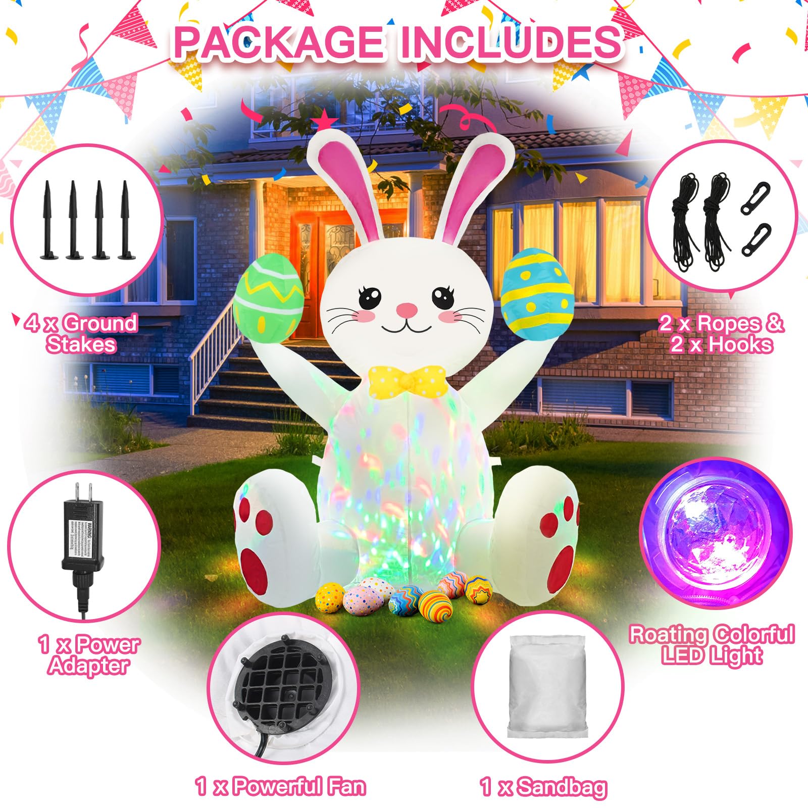 Ahititi Easter blow up bunny suitable for yard, garden, or indoor party displays.
