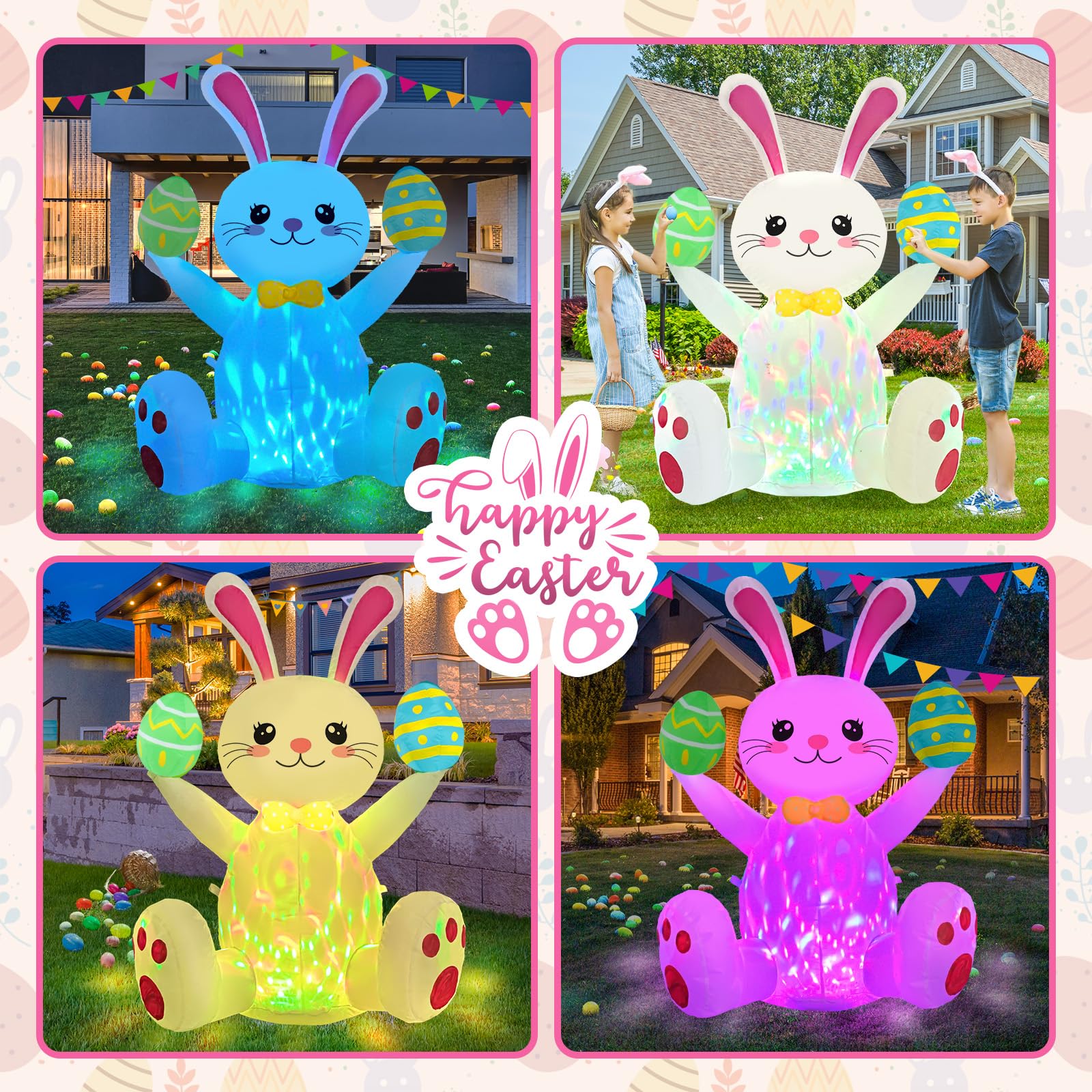 Ahititi inflatable bunny with LED lights, eye-catching nighttime display for outdoor parties.