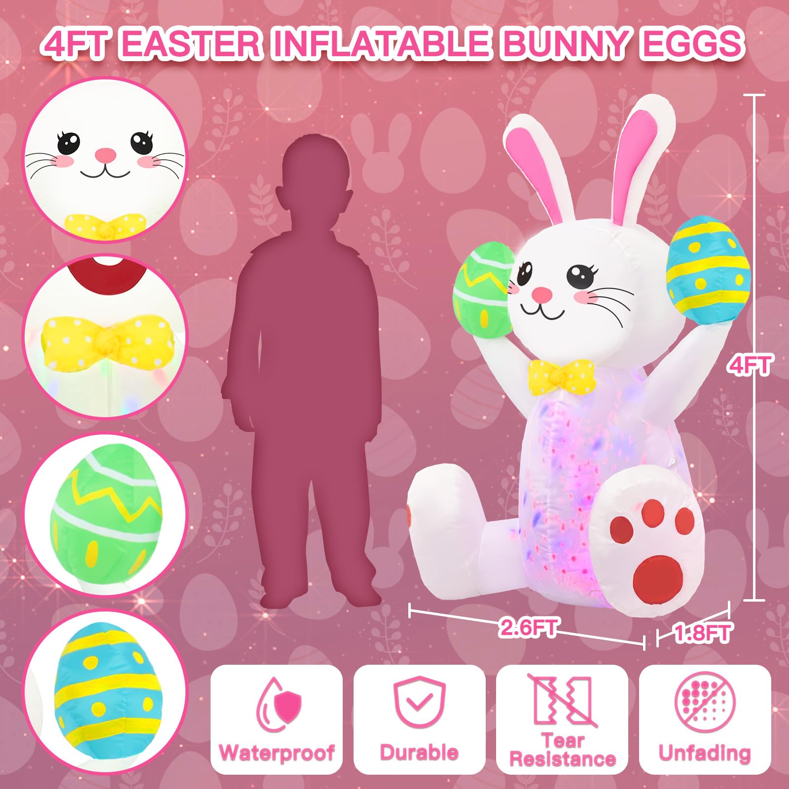 Ahititi Easter bunny inflatables include stakes and ropes for secure outdoor setup.