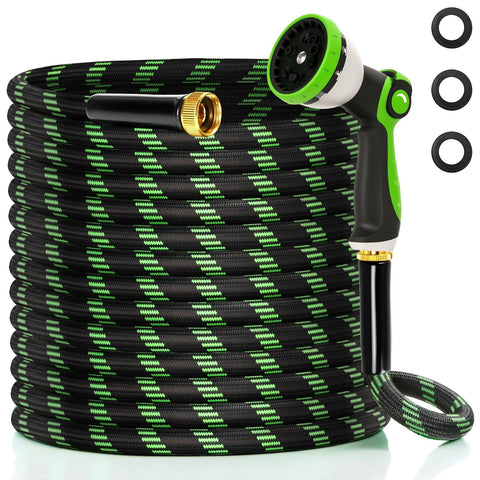 Ahititi garden hose 75ft coil for long-reach watering and easy maneuverability.