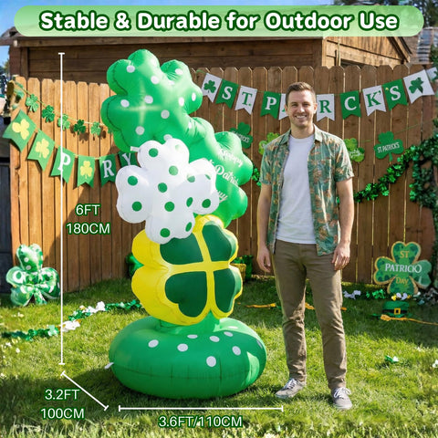 Sturdy ground stakes and wind ropes secure the decoration.