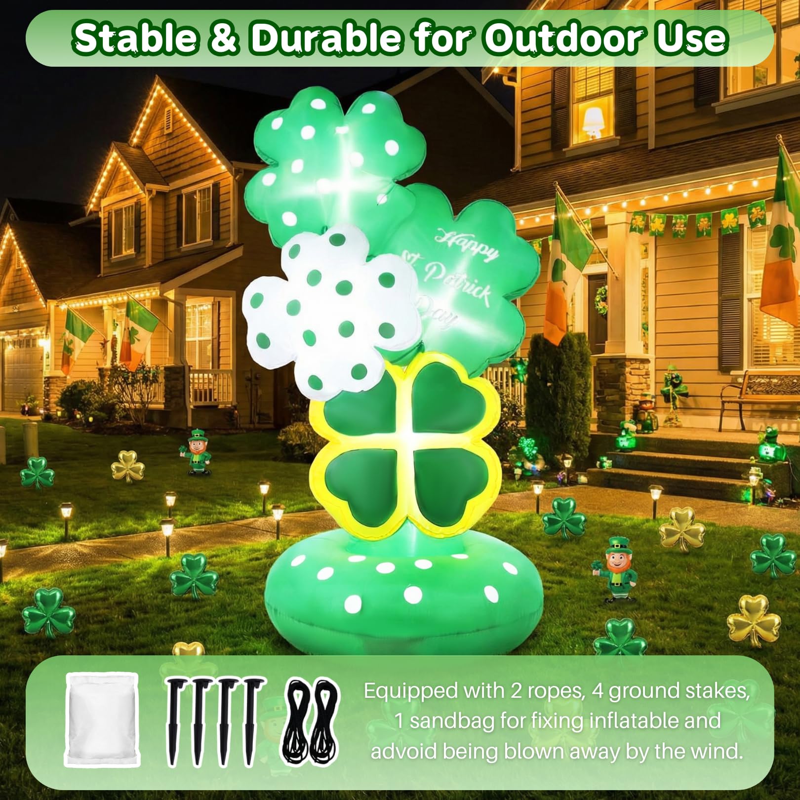Four-leaf clover centerpiece adds classic luck to parties at night.