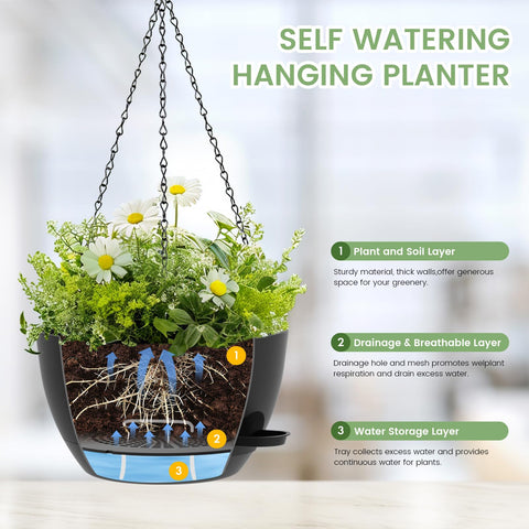 AHJZO 12-inch hanging planter side view highlighting ample planting depth