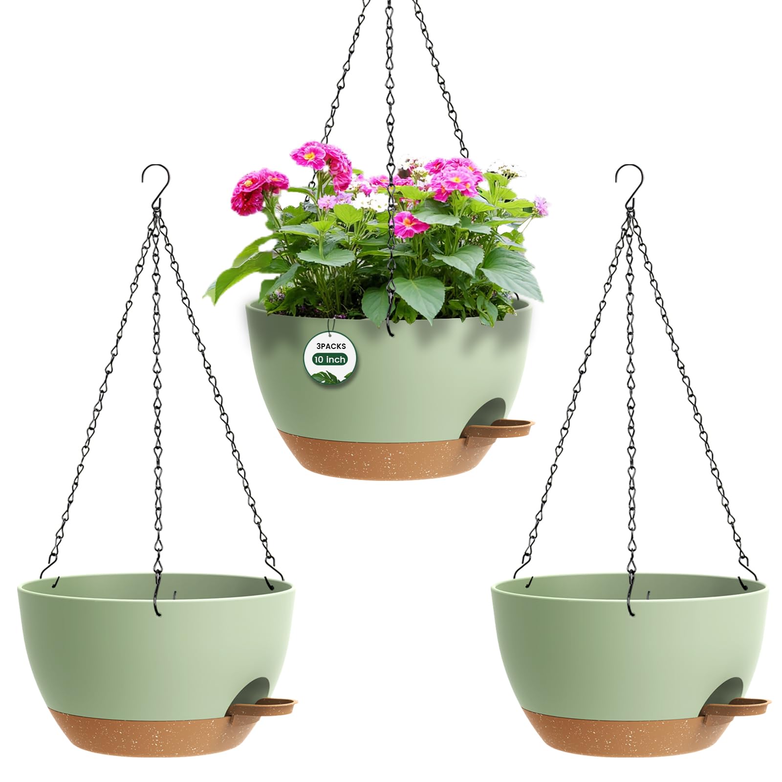 AHJZO 3-pack hanging pots with chain and self-watering feature for busy gardeners.