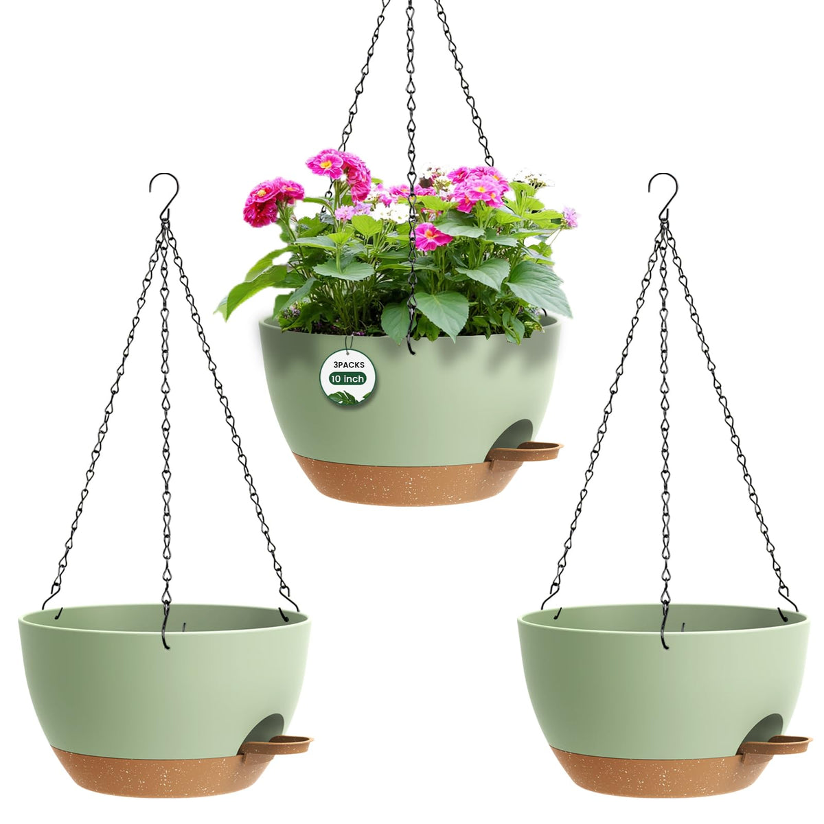 AHJZO 3-pack hanging pots with chain and self-watering feature for busy gardeners.