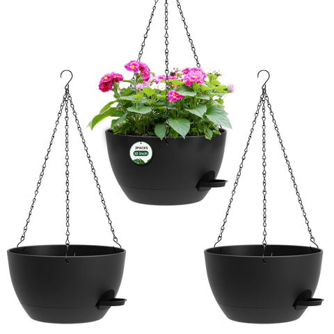 AHJZO 3-pack 12-inch self-watering hanging pot with water level indicator for easy moisture checks