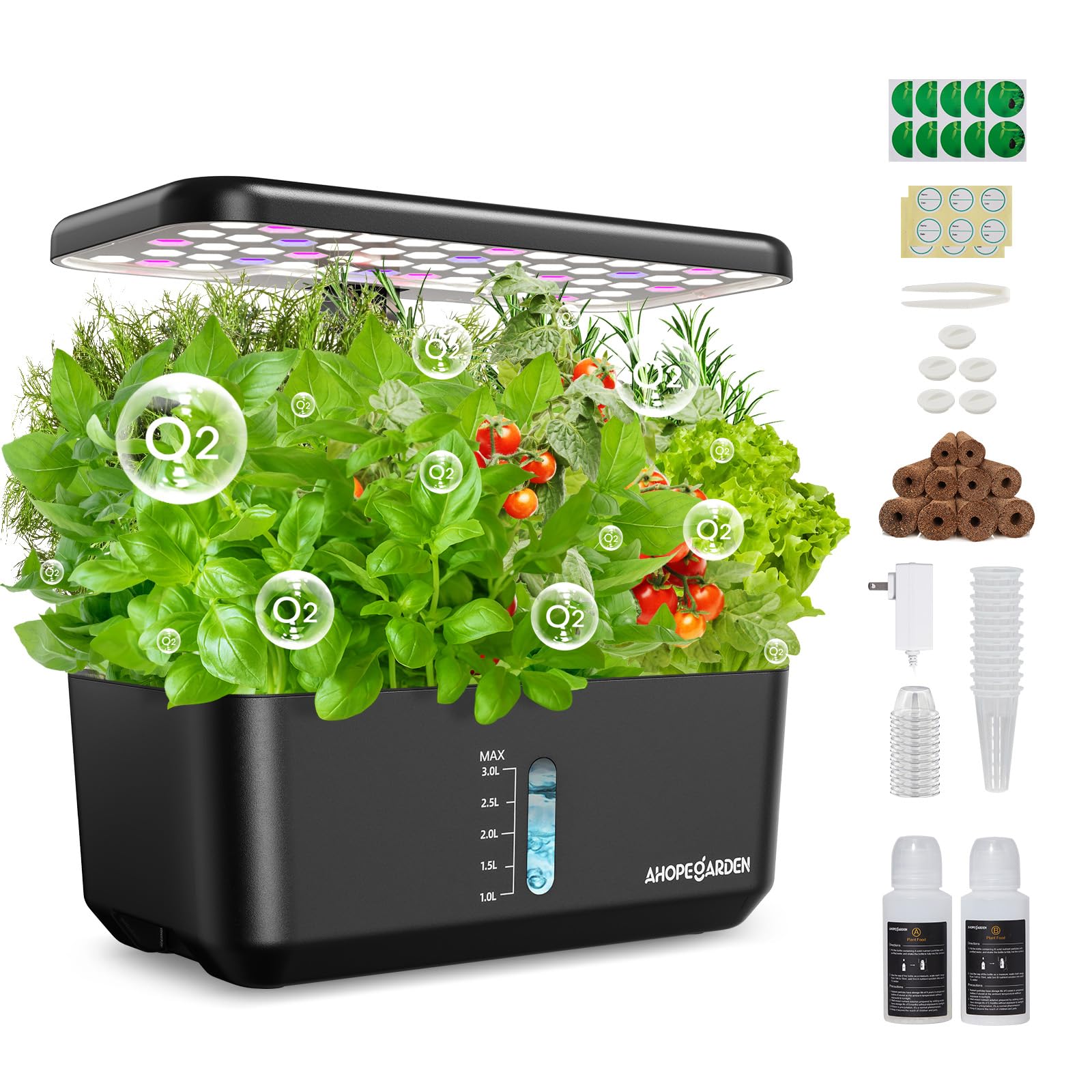 Ahopegarden 10-pod indoor garden with water window for easy monitoring.