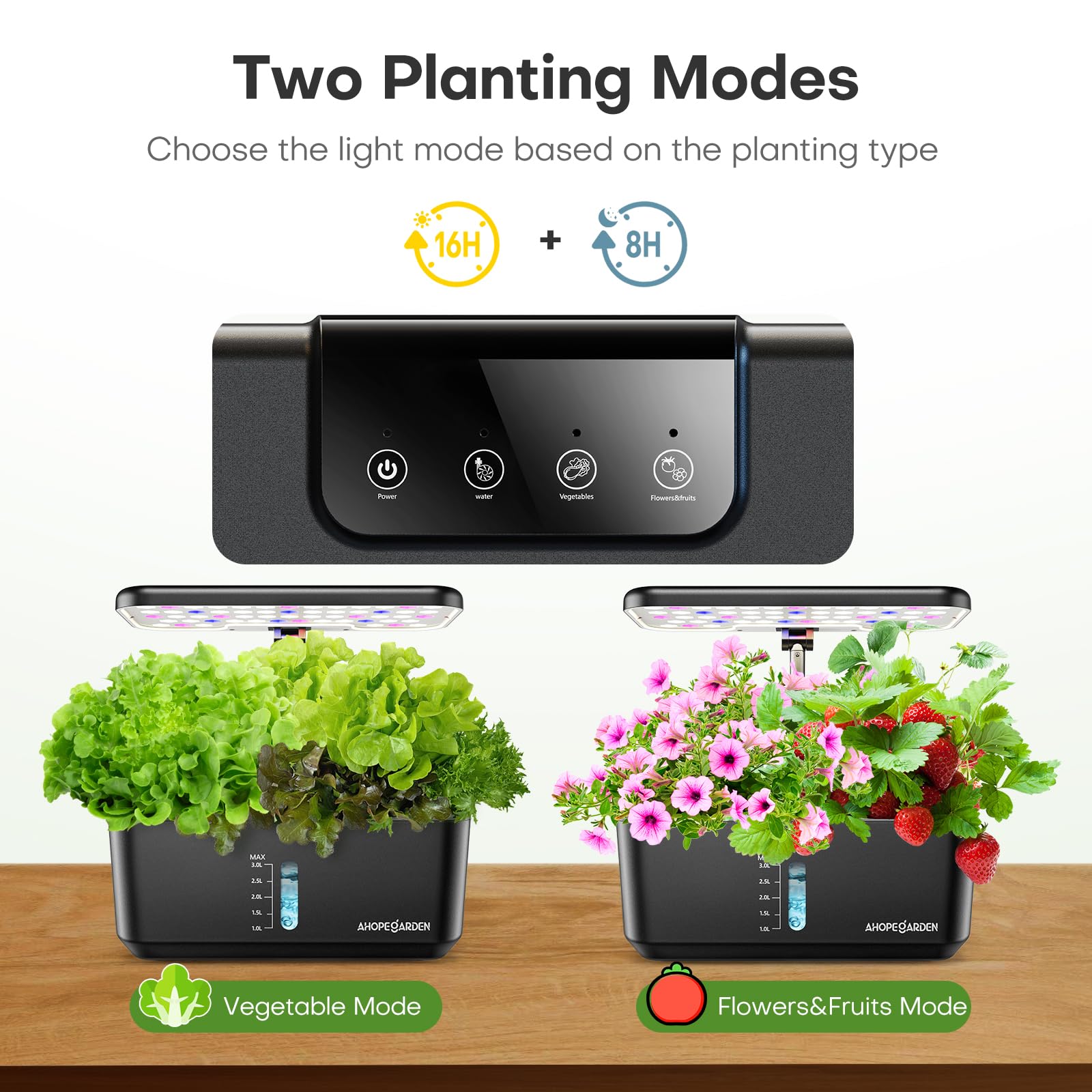 Ahopegarden height-adjustable light post supports growing plants at different heights.