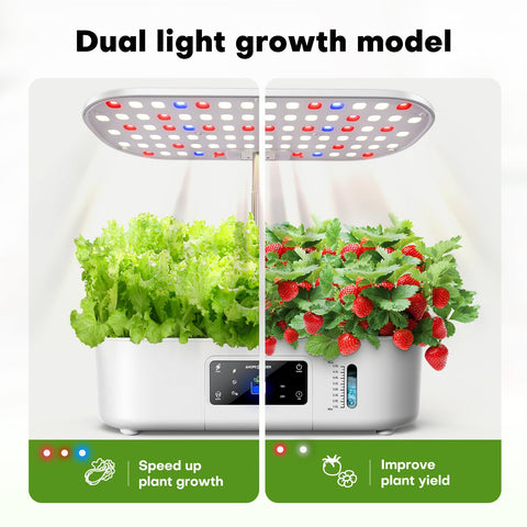 Ahopegarden 17-inch adjustable-height system preventing light burn for tall herbs indoors.