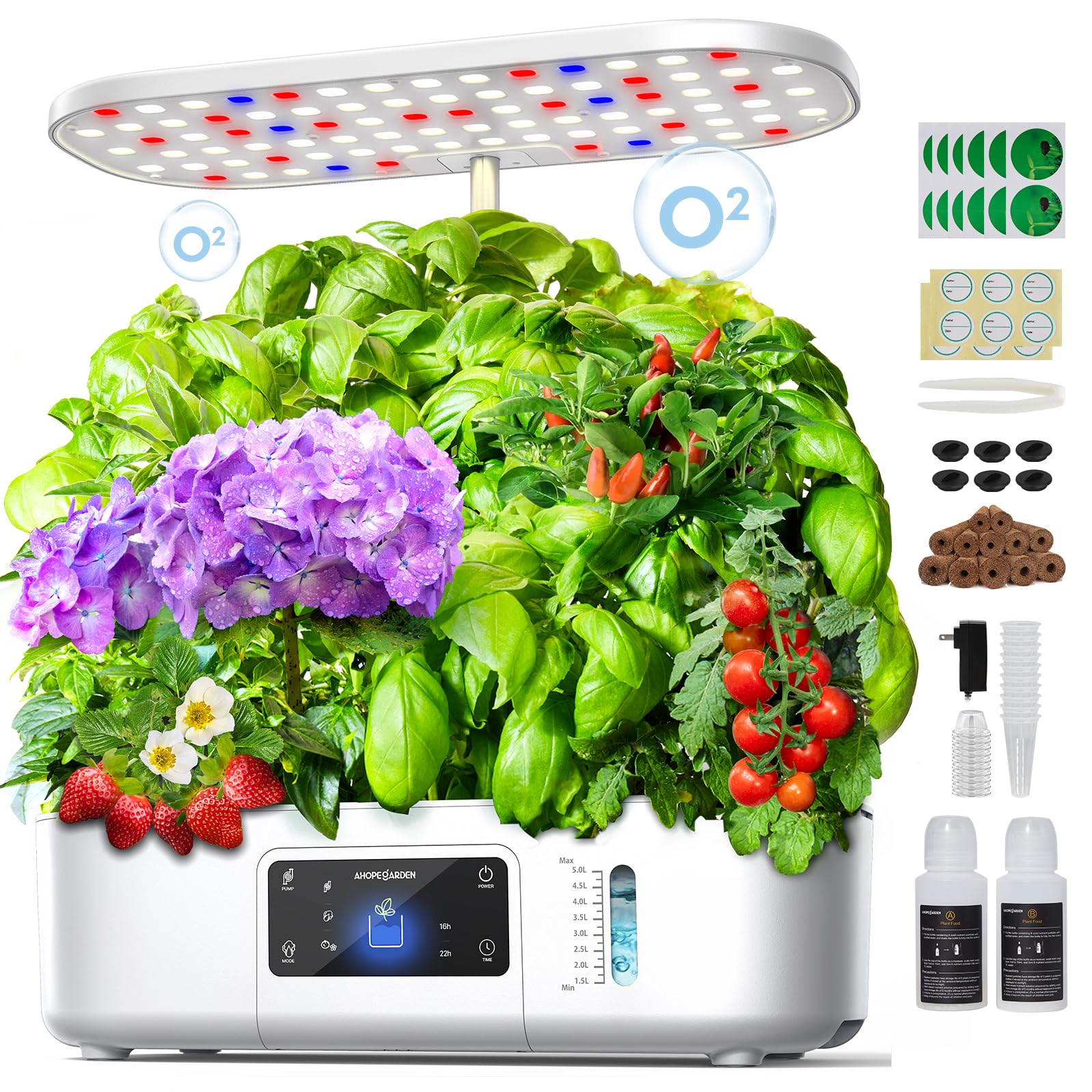 Ahopegarden hydroponics 12-pod system front view, space-saving vertical farming for apartments.