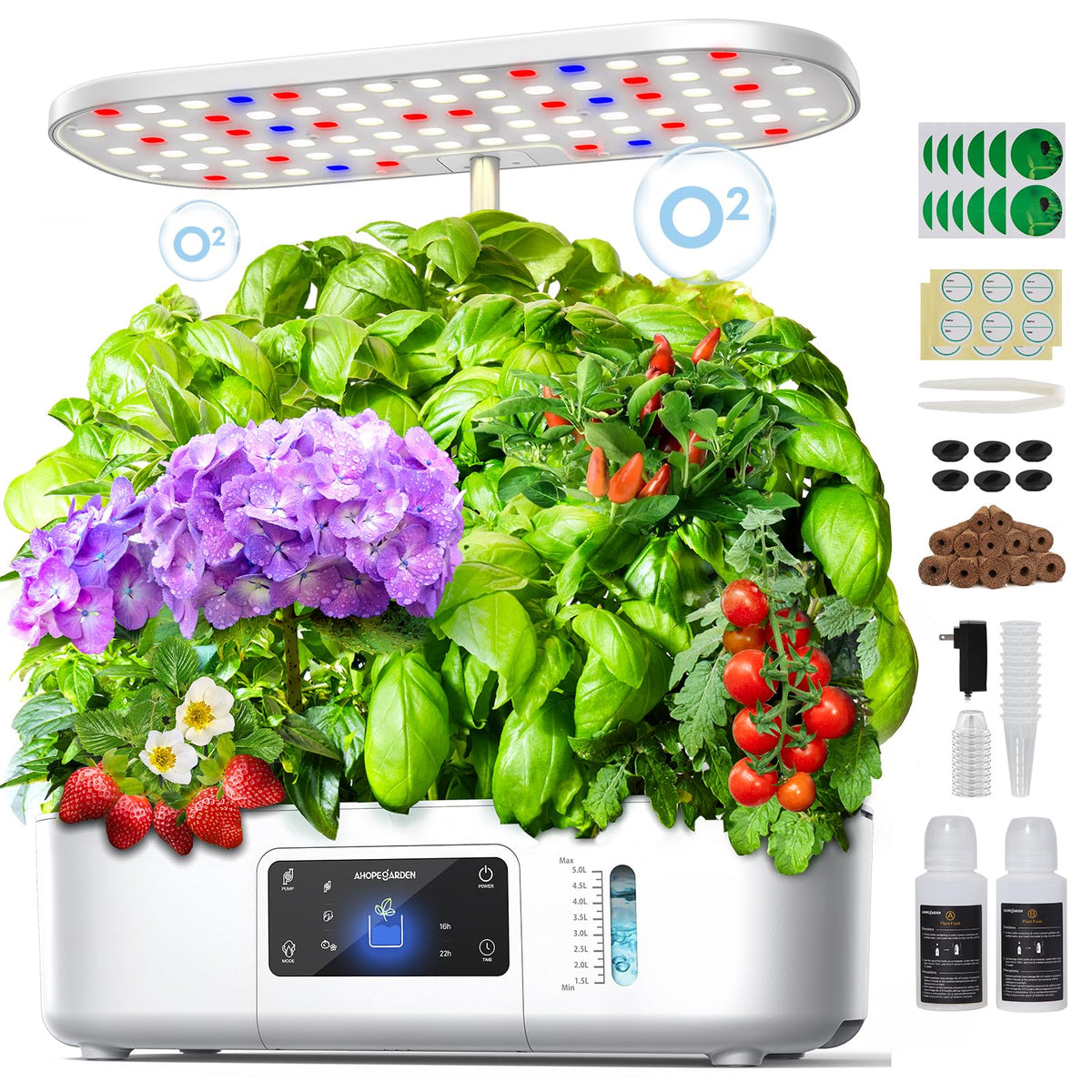 Ahopegarden hydroponics 12-pod system front view, space-saving vertical farming for apartments.