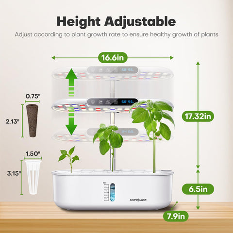 Ahopegarden Hydroponics Kit full-spectrum LED grow light with adjustable height.