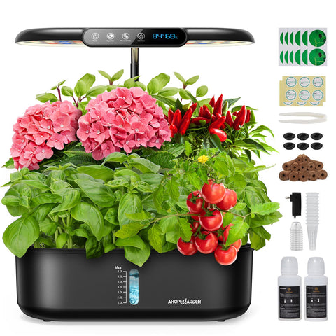 Ahopegarden hydroponics system front view; compact indoor garden for fresh herbs.