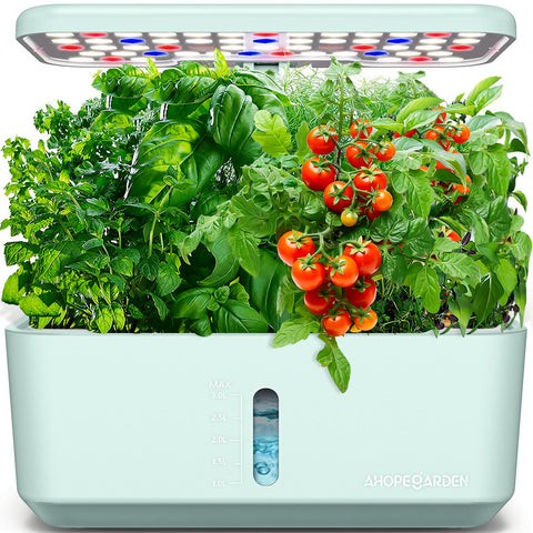 Ahopegarden indoor hydroponic garden system with 10 pods for year-round herbs.