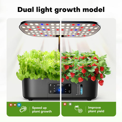 Ahopegarden LCD touch panel control face for easy one-touch garden setup.