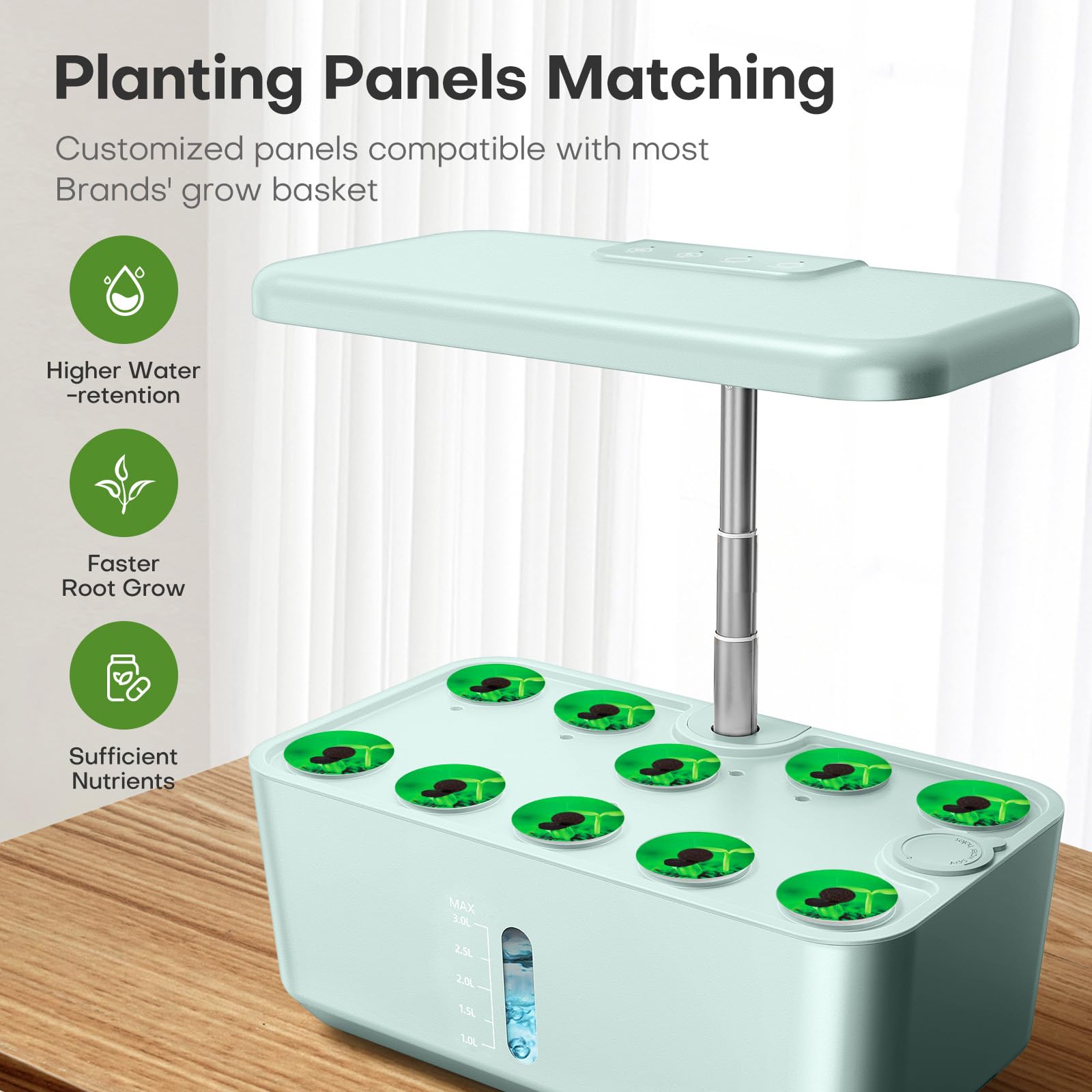 Ahopegarden LED grow light provides full-spectrum growth for healthy plants.