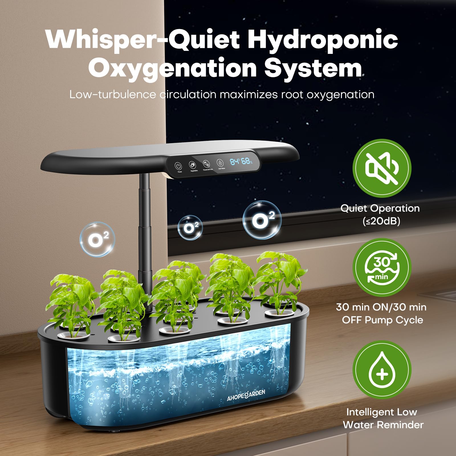 Ahopegarden smart temperature and humidity display monitors root-zone conditions.