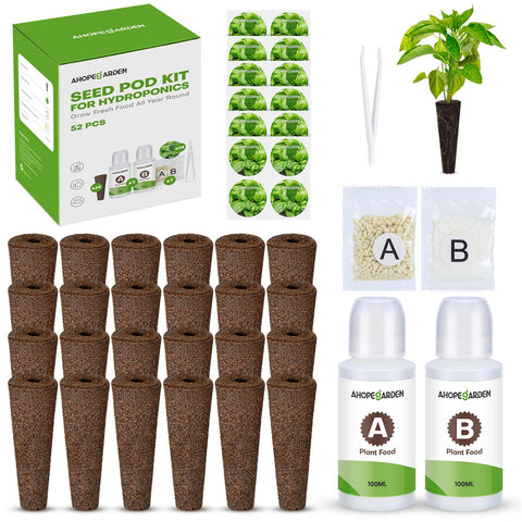 Ahopegarden 52pcs hydroponics pods kit ready for home indoor gardening