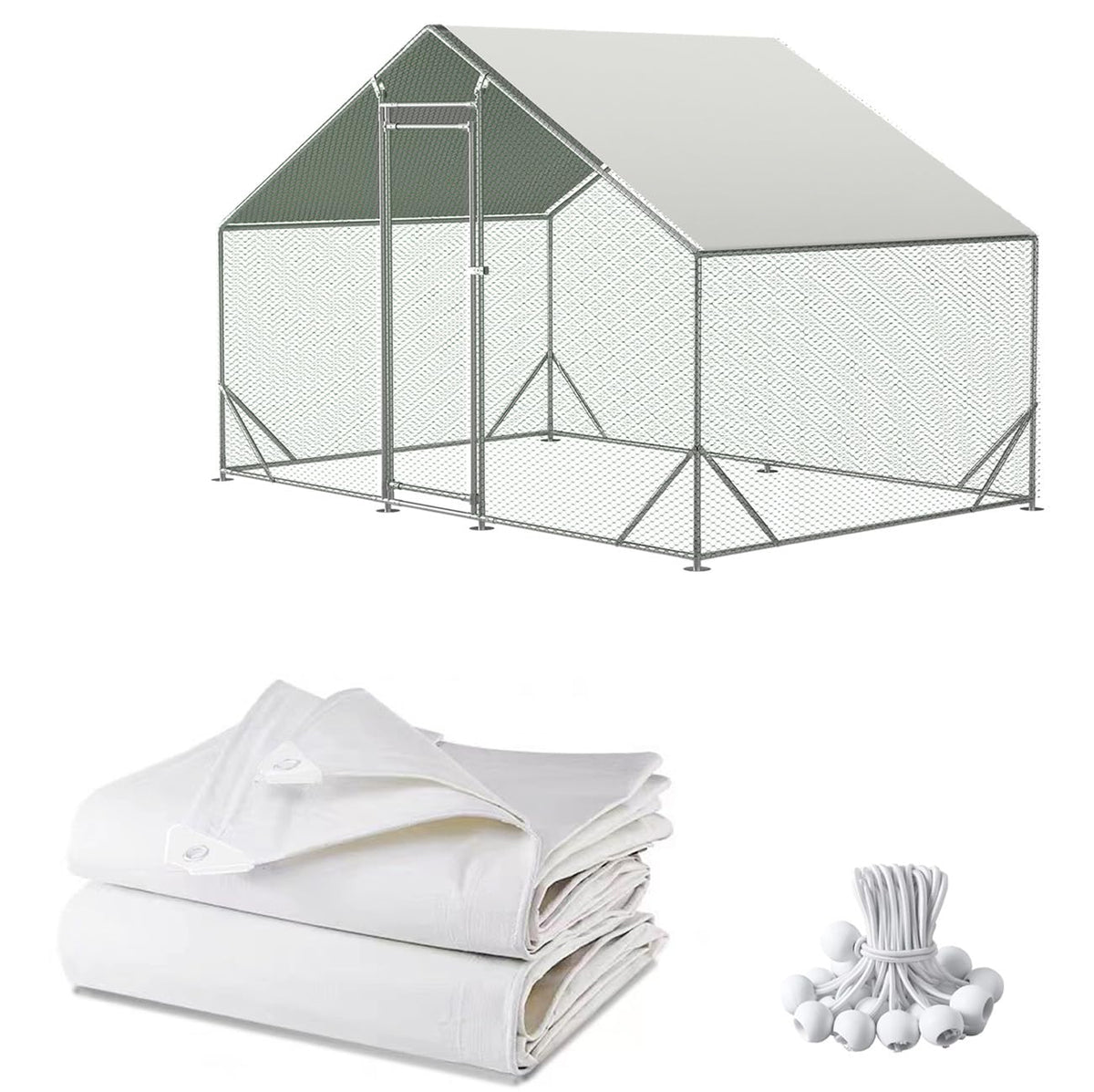 Ahpuhtan chicken coop cover waterproof-uv 11-3x6-3ft shields the run from rain and sun.