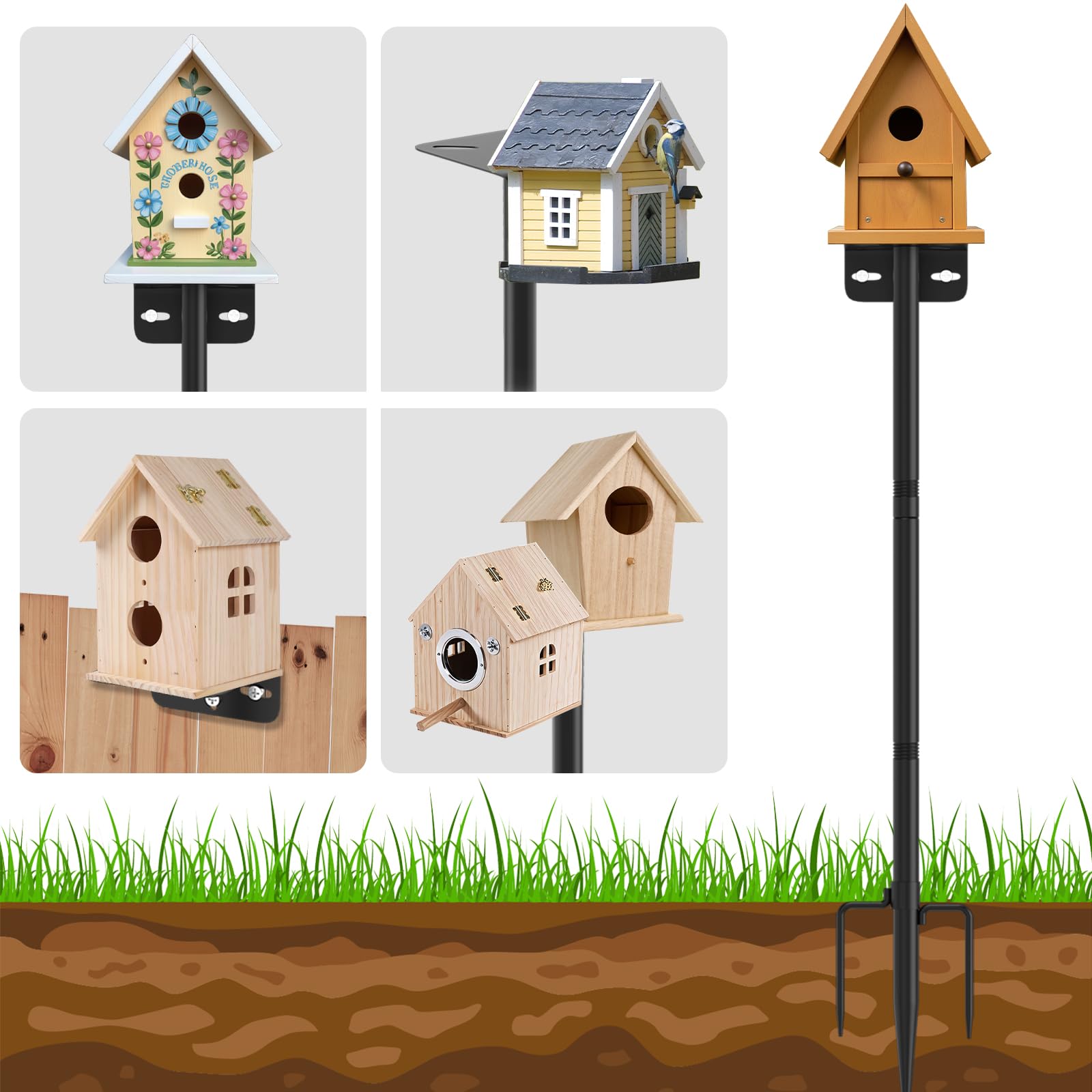 AHRLHR 60-inch adjustable bird feeder pole, front view, durable and versatile.