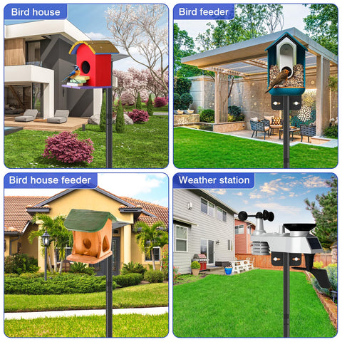 AHRLHR bird-house-pole offers a sturdy perch for nesting and secure feeder mounting nearby.