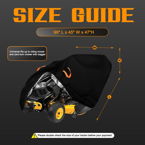 Aibiley riding mower cover with bagger attachment shields the bagger and mower deck.