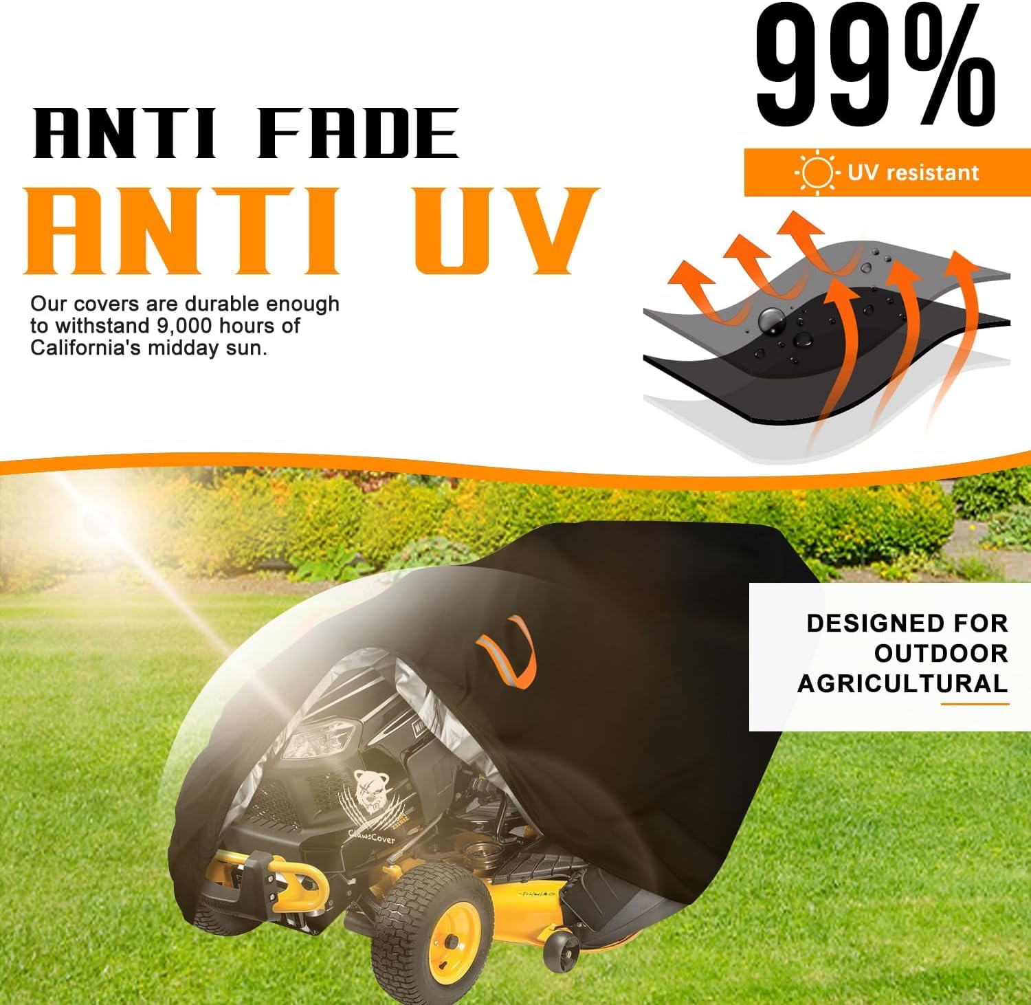 Aibiley riding mower cover easy install with front indicator helps quick setup.