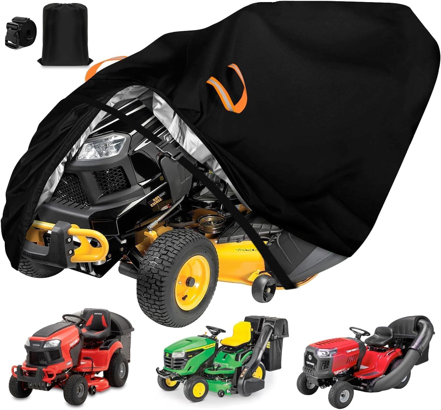 Aibiley riding mower cover in front view protects a 54-inch deck from rain and sun.