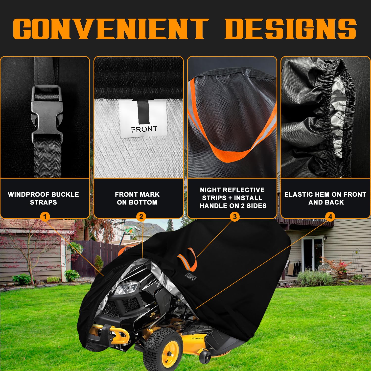 Aibiley riding mower cover inside silver coating repels moisture, helping keep the mower dry.