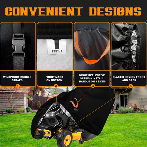 Aibiley riding mower cover inside silver coating repels moisture, helping keep the mower dry.