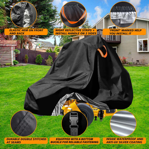 Aibiley zero-turn cover front view with reflective strips enhances nighttime visibility.