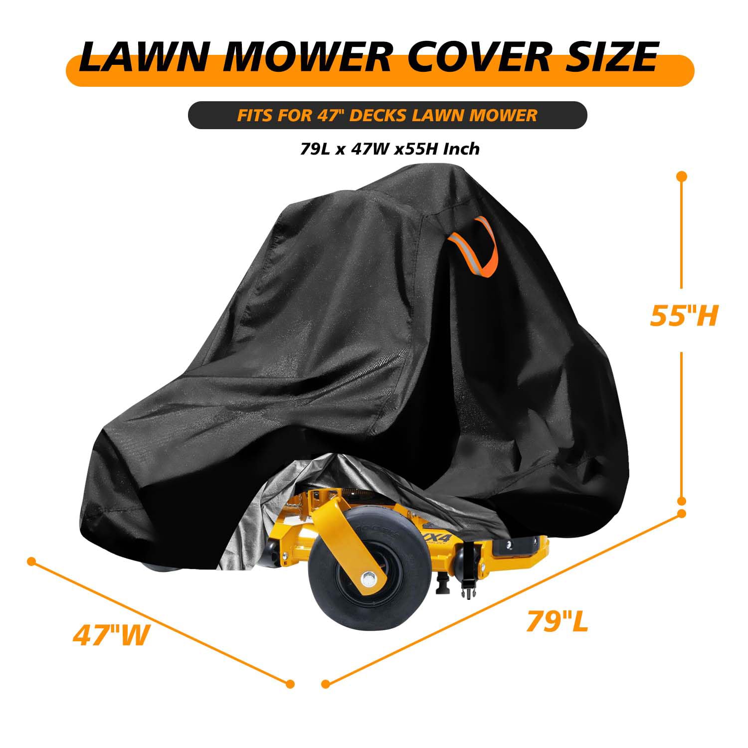 Aibiley mower cover side-fit demonstrates universal compatibility with up to 60-inch decks.