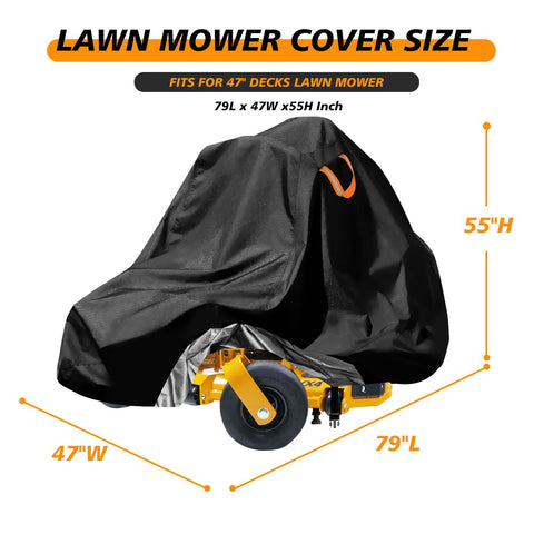 Aibiley mower cover side-fit demonstrates universal compatibility with up to 60-inch decks.