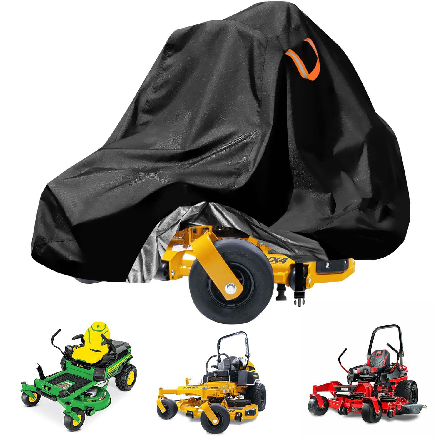 Aibiley zero-turn mower cover made of waterproof 210D fabric protecting against rain and snow.