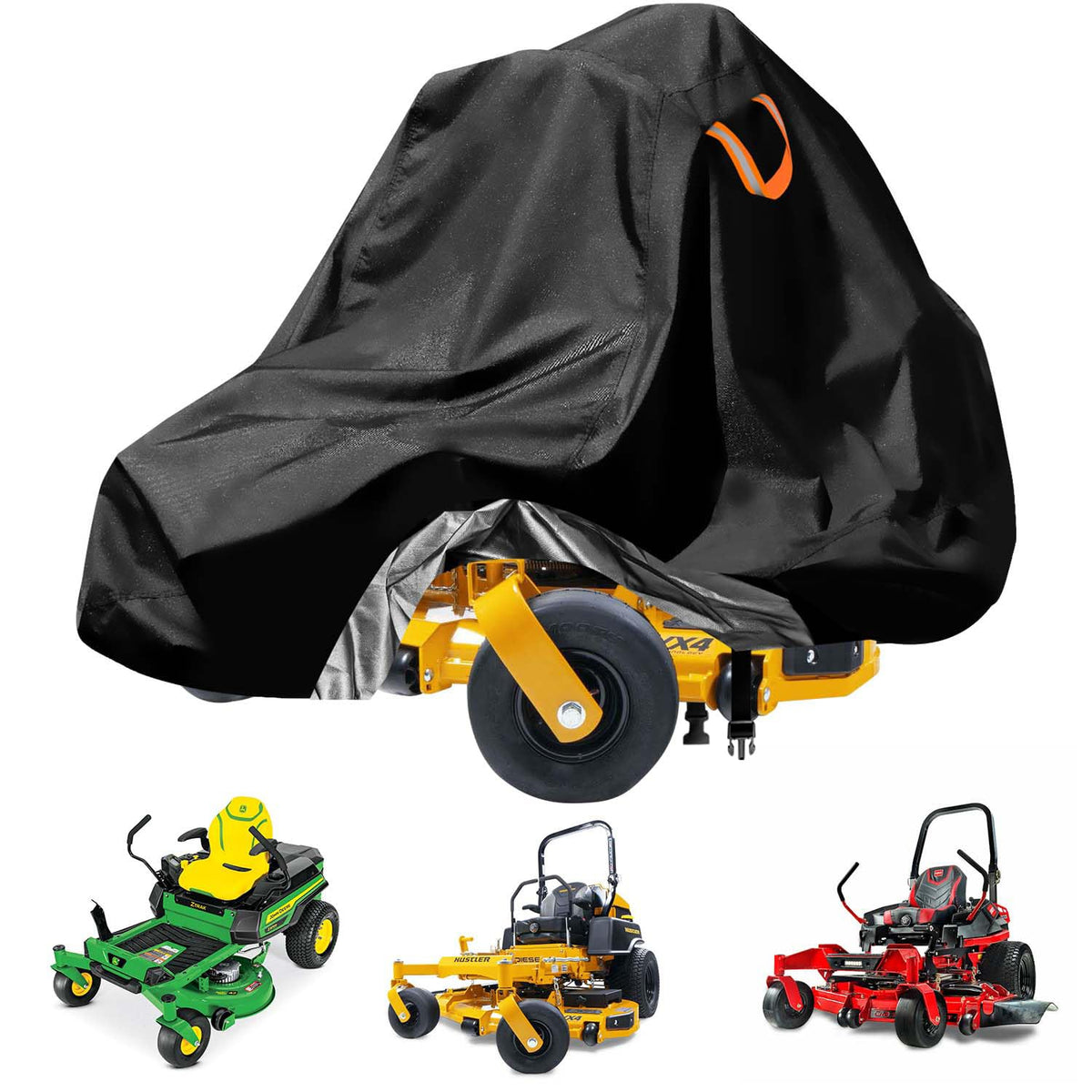 Aibiley zero-turn mower cover made of waterproof 210D fabric protecting against rain and snow.