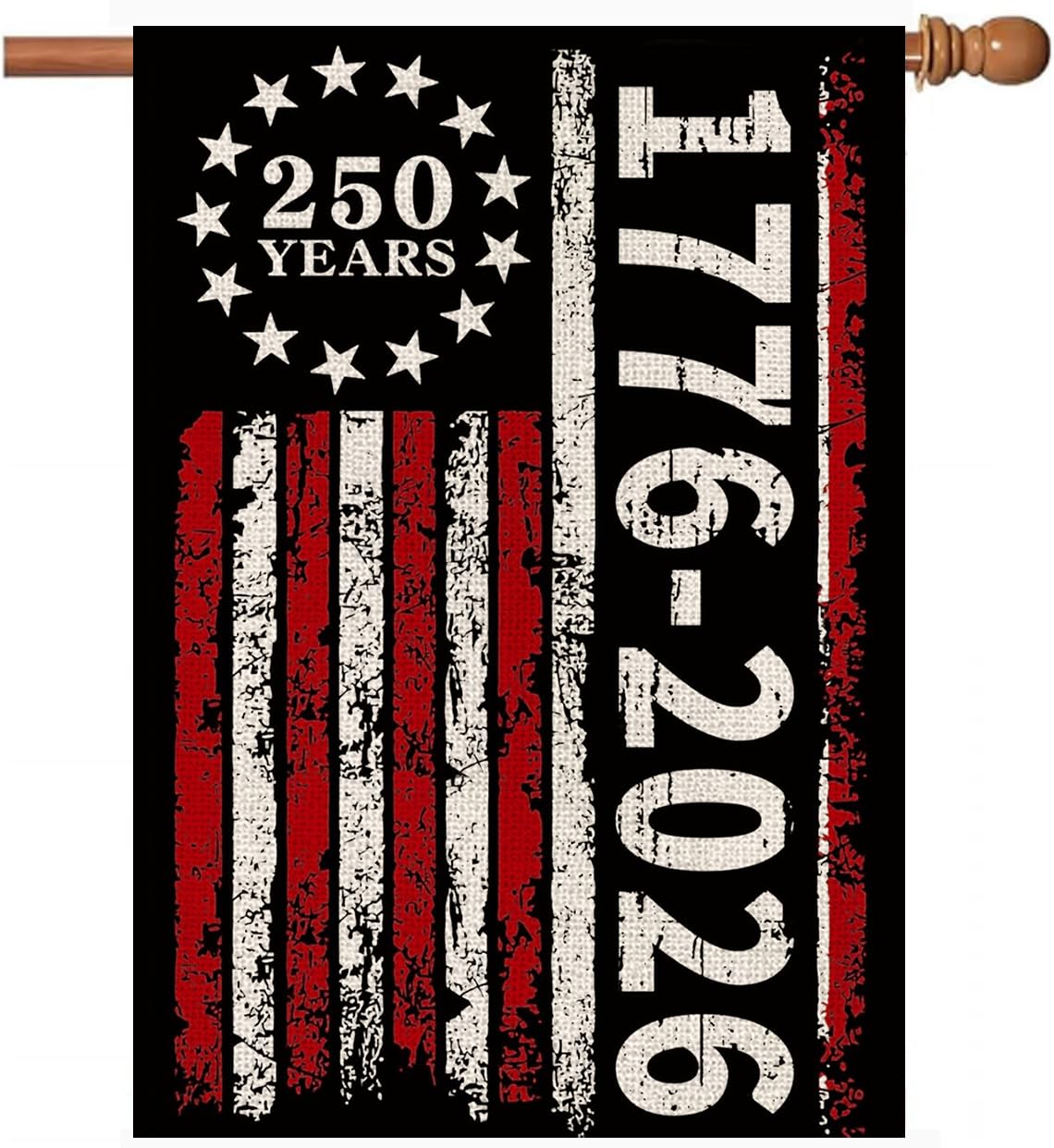 AIBOLYNE 250-years banner flag for outdoor display with burlap texture.