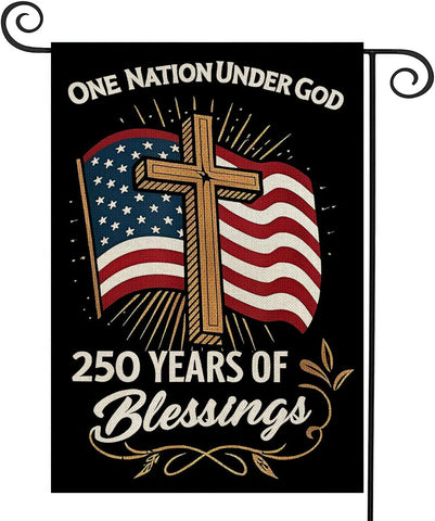 AIBOLYNE 250 Years Blessings flag with cross design for outdoor garden display.