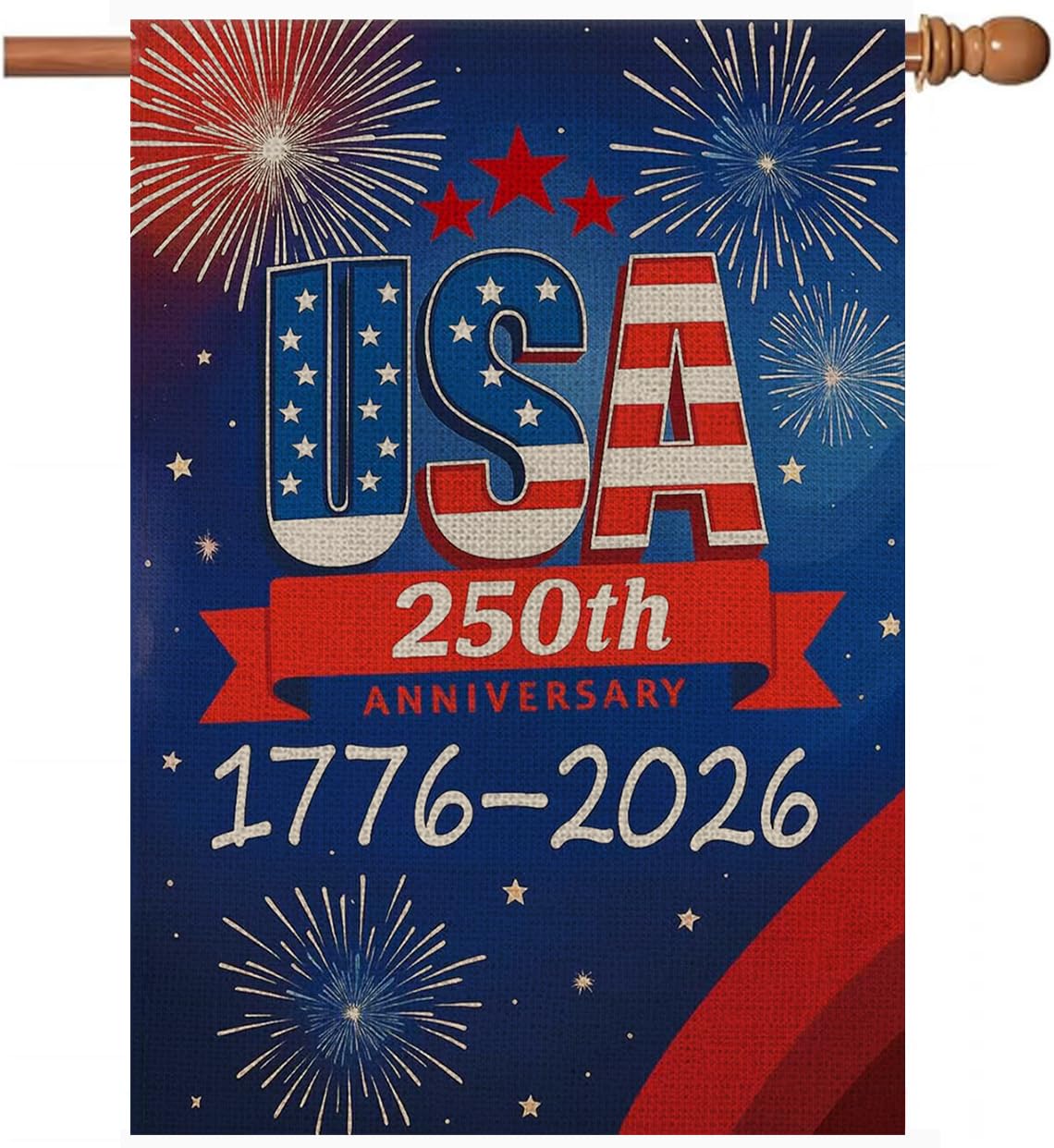 AIBOLYNE 250 Years USA flag with fireworks design for outdoor garden display.