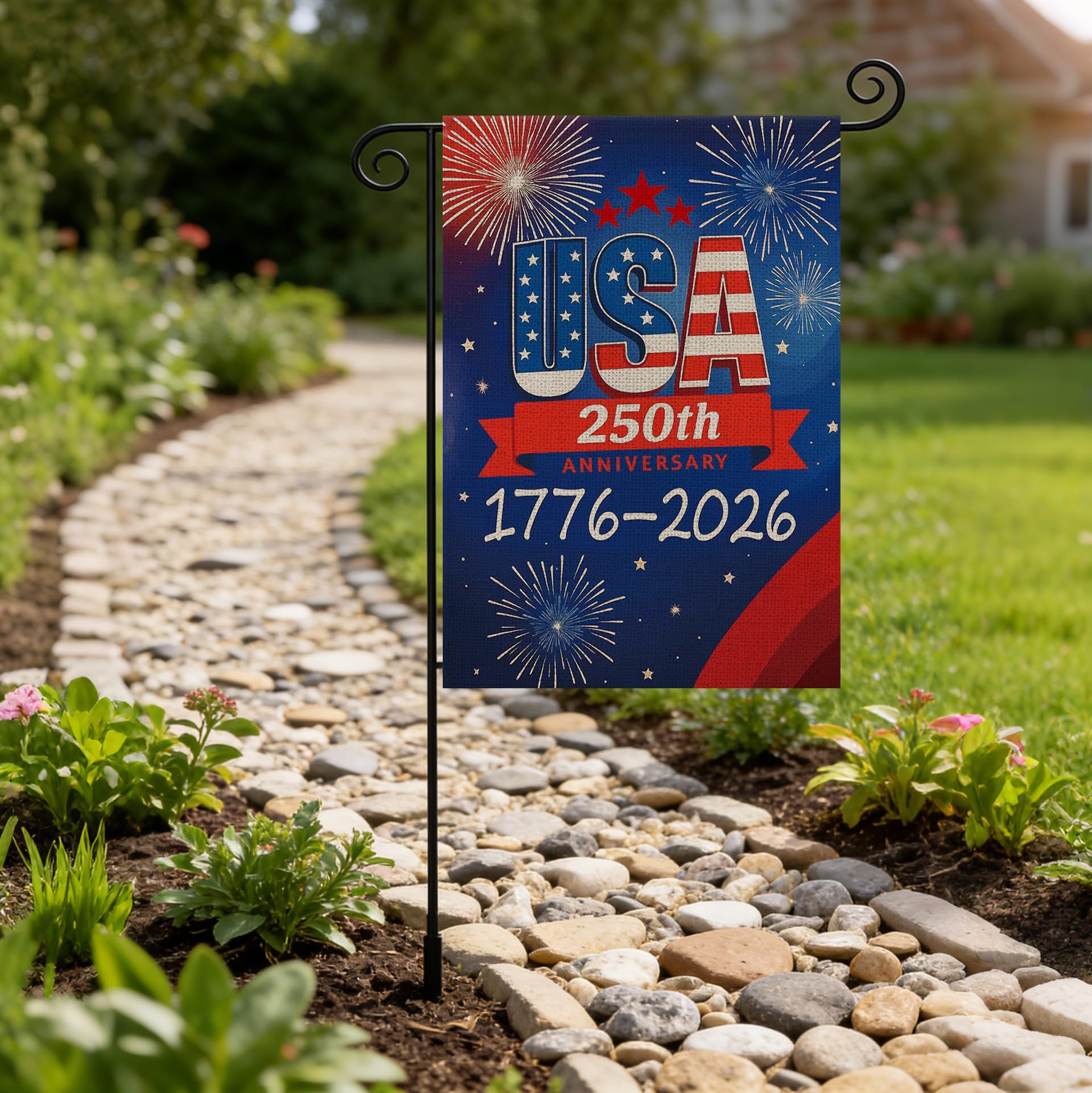 AIBOLYNE flag displayed in a sunny garden for year-round patriotism