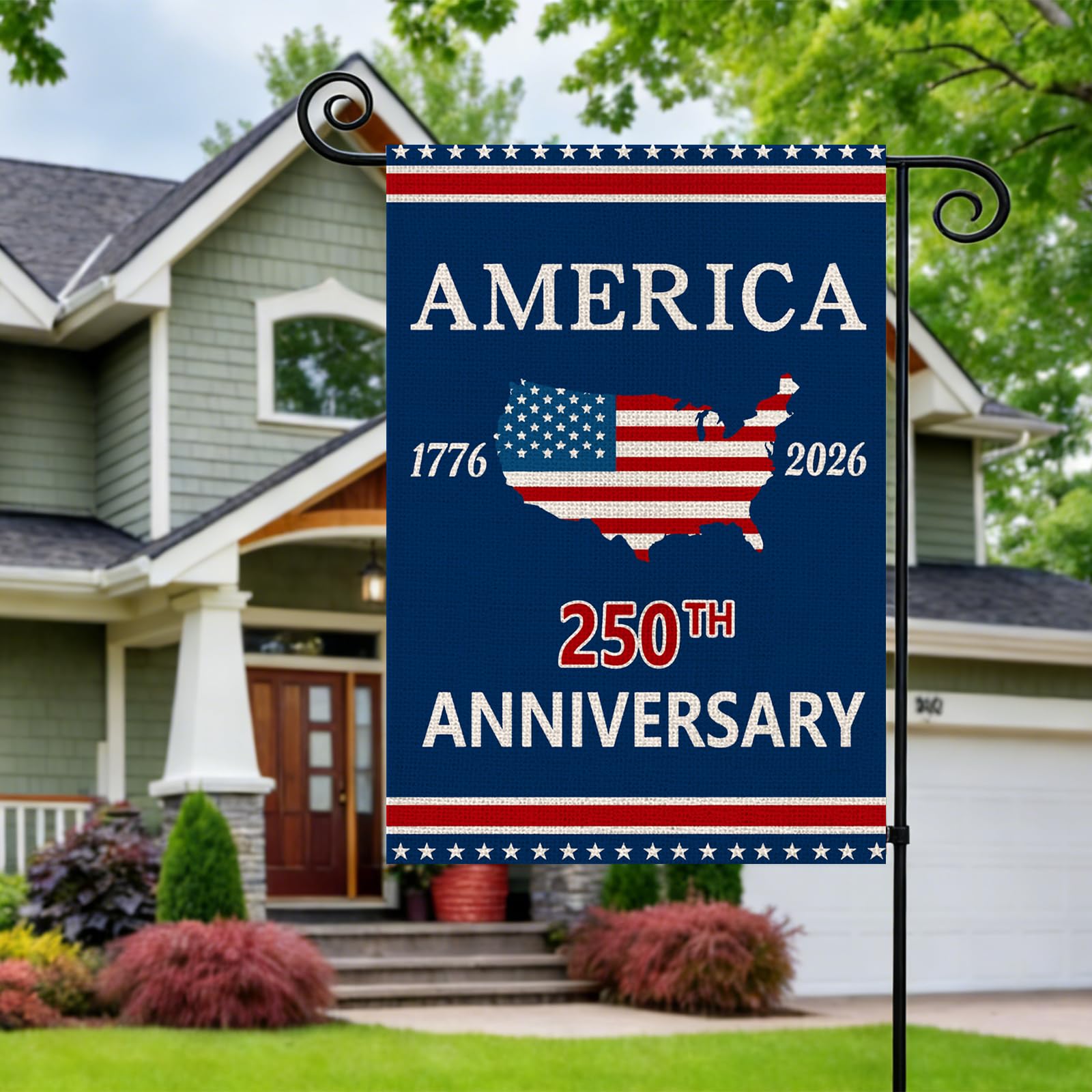AIBOLYNE USA map on navy flag enhances garden decor and celebrations.