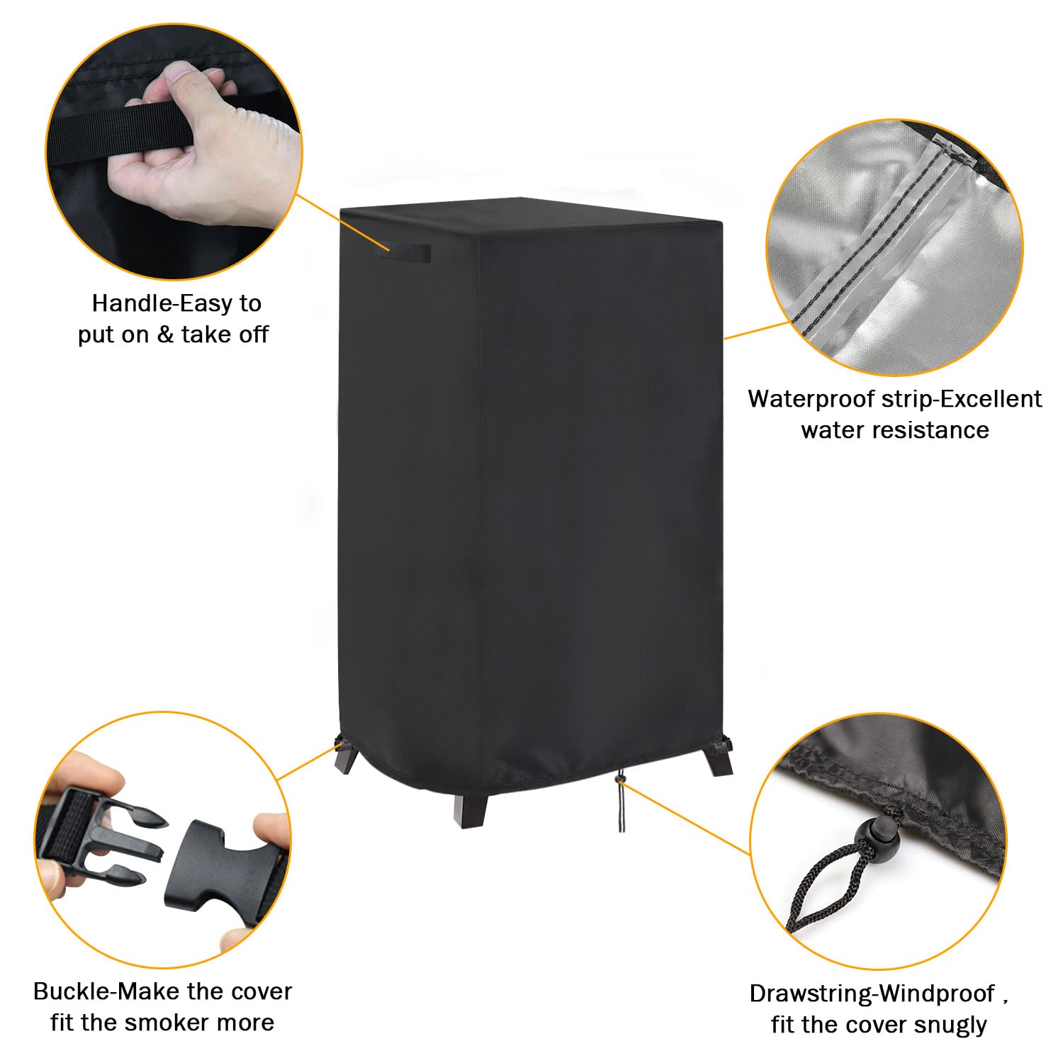 Aidetech smoker cover bottom drawstring secures against strong winds