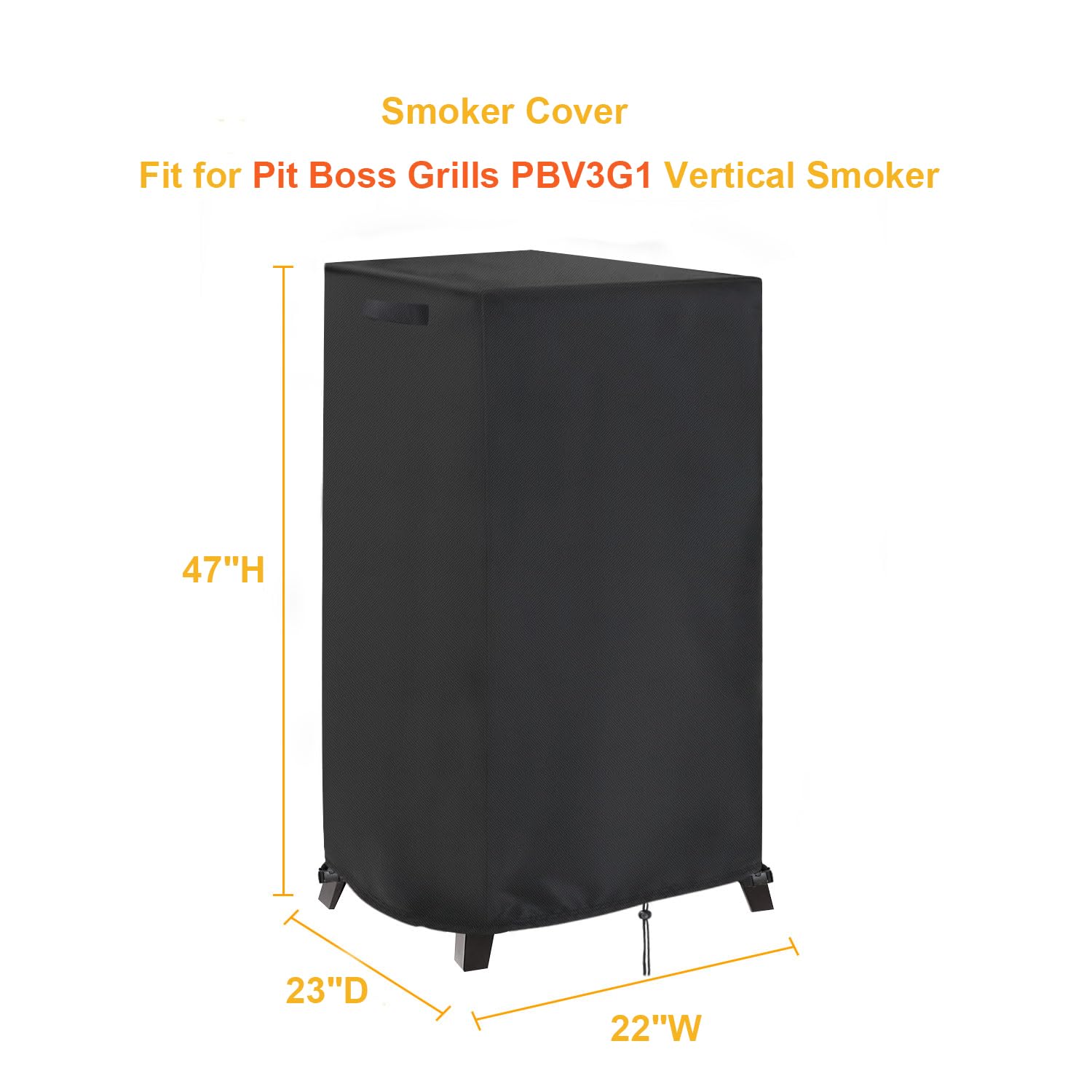 Aidetech smoker cover PBV3G1 side view shows windproof fit for vertical smoker